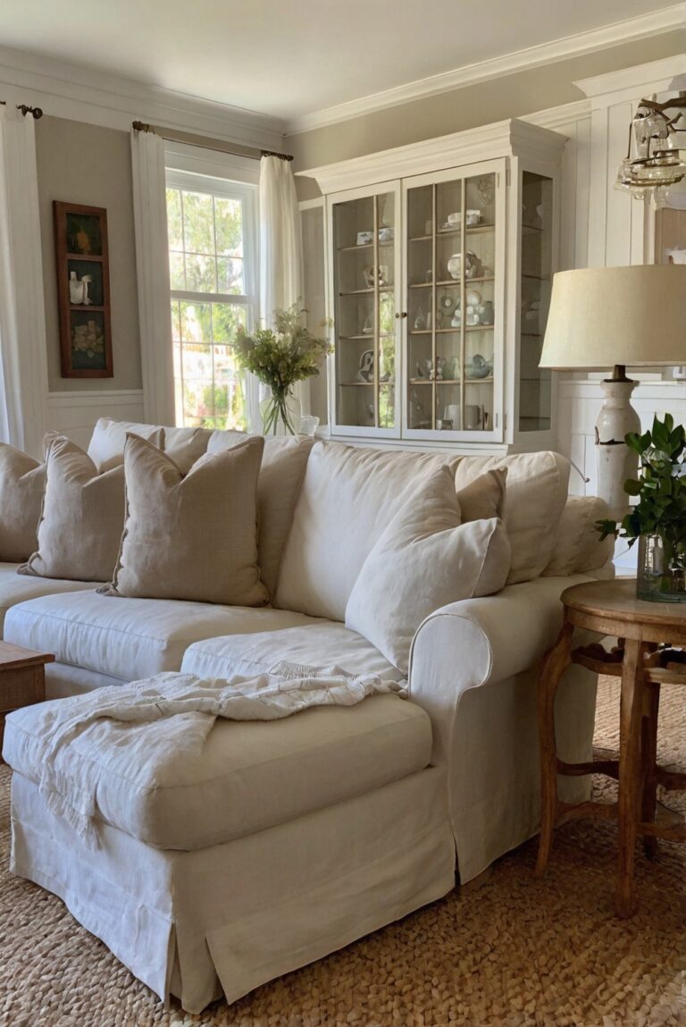 French country living room, linen sofa, home decorating, home interior, space planning, interior design, kitchen designs