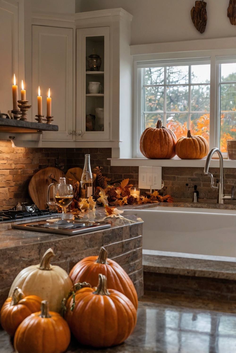 Fall kitchen decor, Cozy kitchen design, Autumn home decor, Rustic kitchen accents, Harvest-inspired kitchen decor