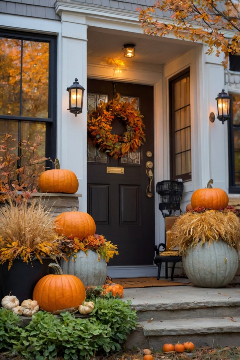 Fall porch decor, Autumn front porch, Outdoor fall decorations, Festive porch ideas, Seasonal porch displays