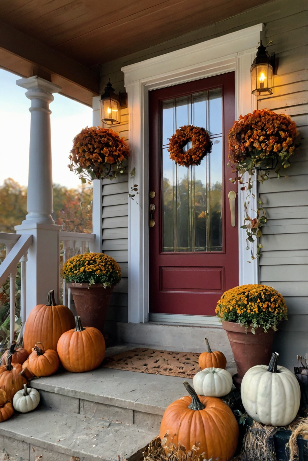 Fall porch decor, Outdoor fall decorations, Autumn porch ideas, Fall outdoor decorating, Cozy fall porch