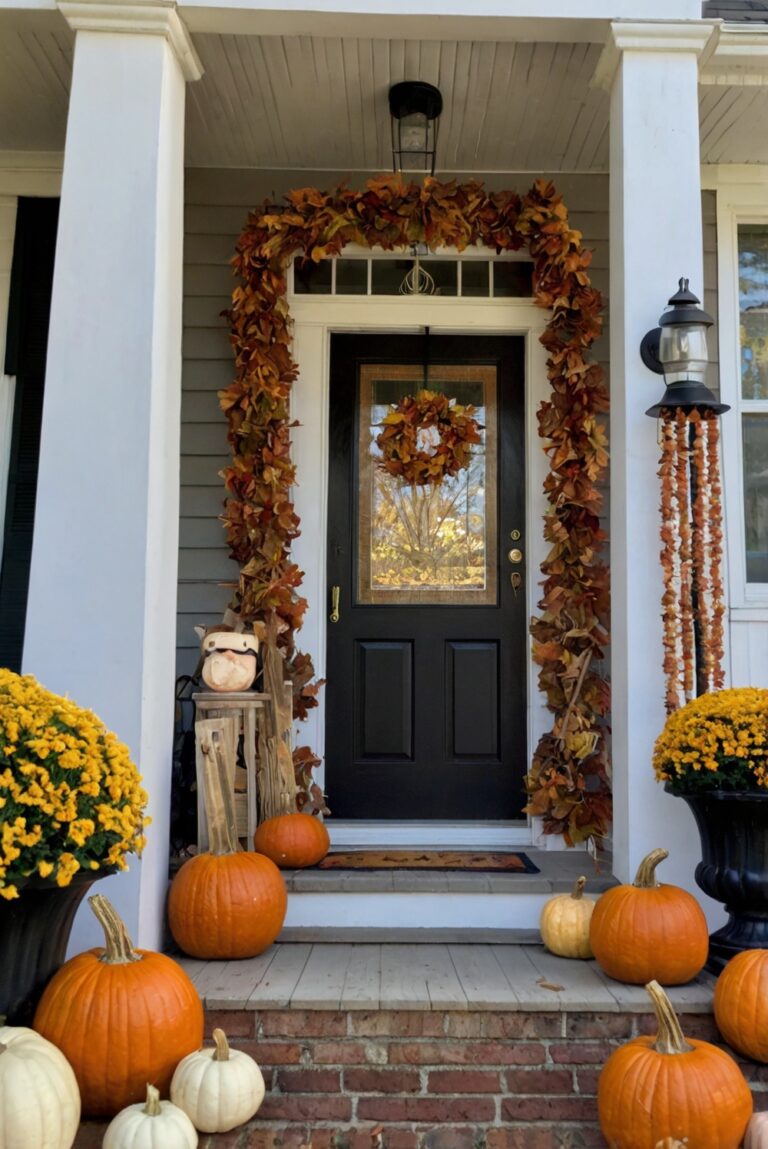 Fall porch decor, Autumn front porch, Outdoor fall decorations, Harvest porch, Seasonal porch display