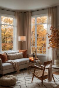 Fall room decor, Cozy home decor, Autumn interior design, Seasonal home makeover, Warm color scheme