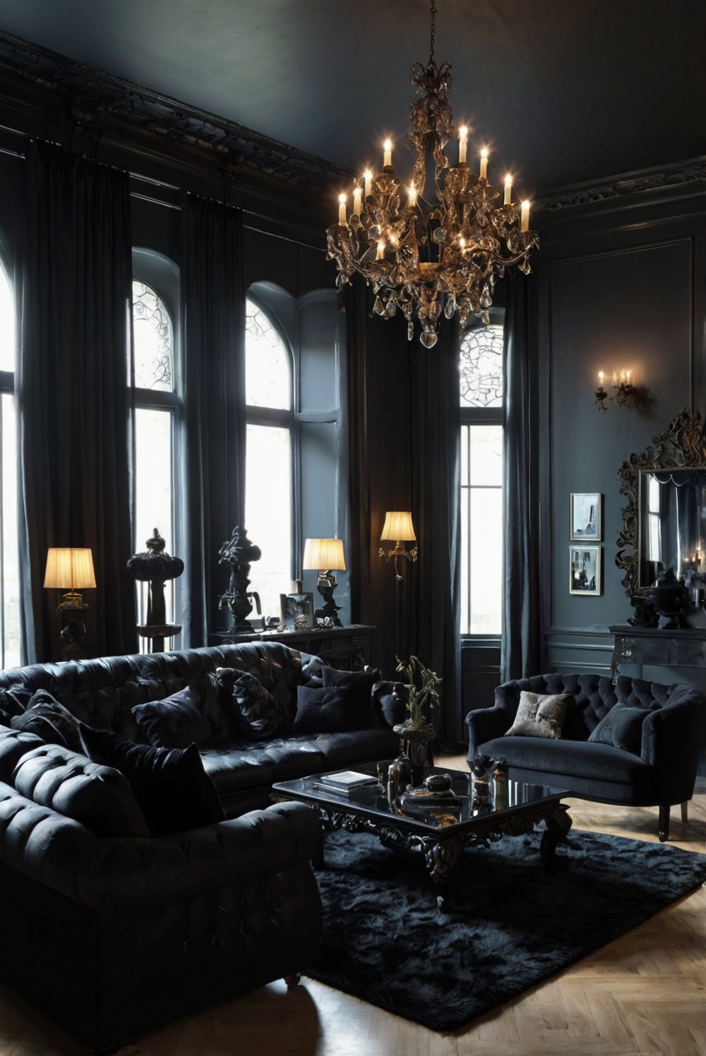 Gothic living room decor, Gothic home design, Dark living room ideas, Gothic interior inspiration, Gothic chic decor