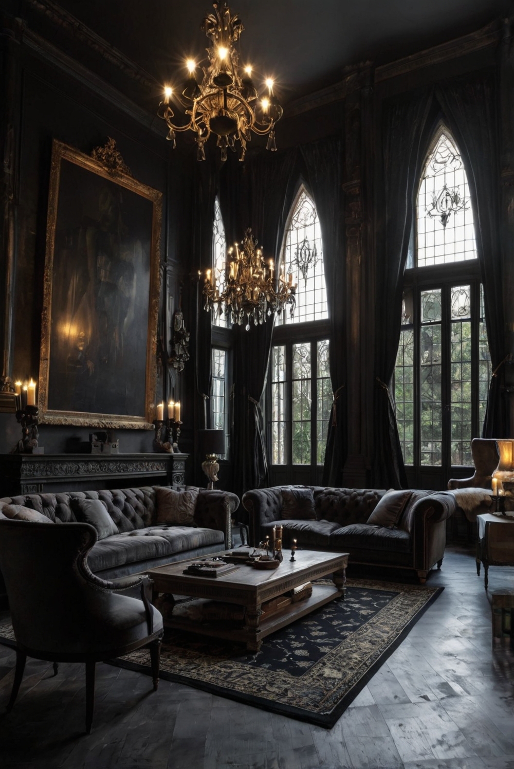 Gothic home decor, Living room design, Dramatic interior design, Victorian furniture, Dark color scheme