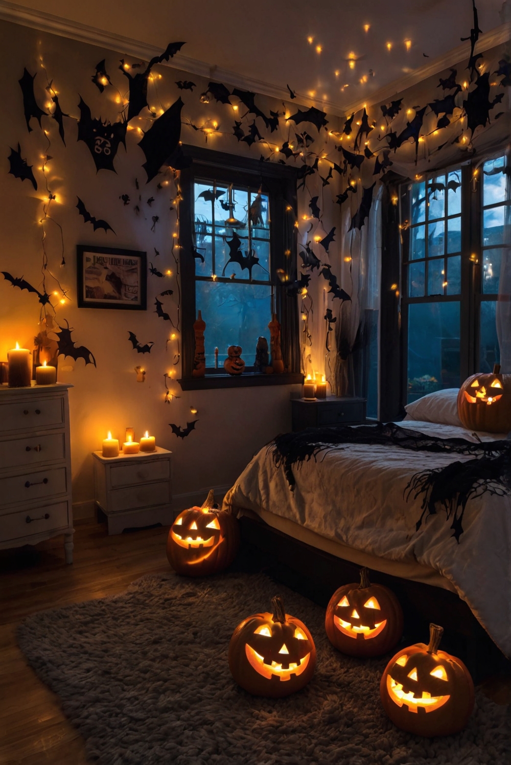 Halloween bedroom decor, Spooky bedroom ideas, Creepy room decorations, Halloween-themed bedding, Scary bedroom accessories