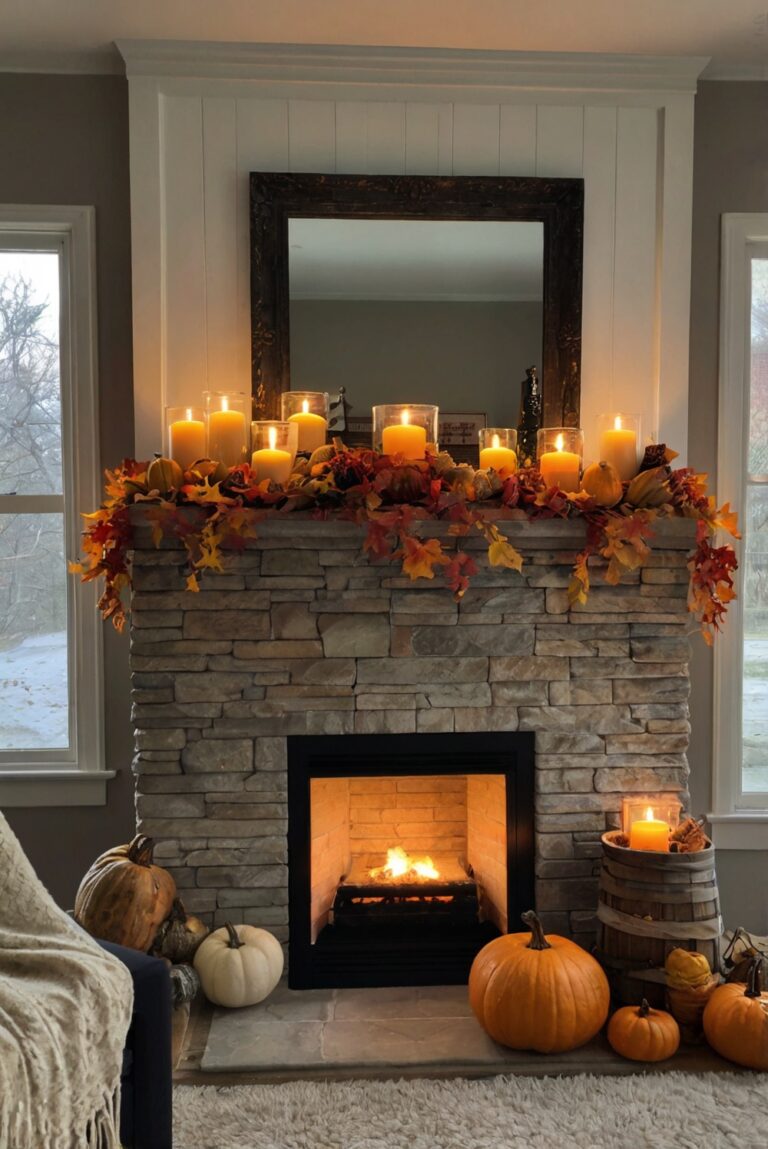 Fall home decor, Fall centerpiece, Rustic fall decor, Autumn mantel ideas, Cozy seasonal decorations