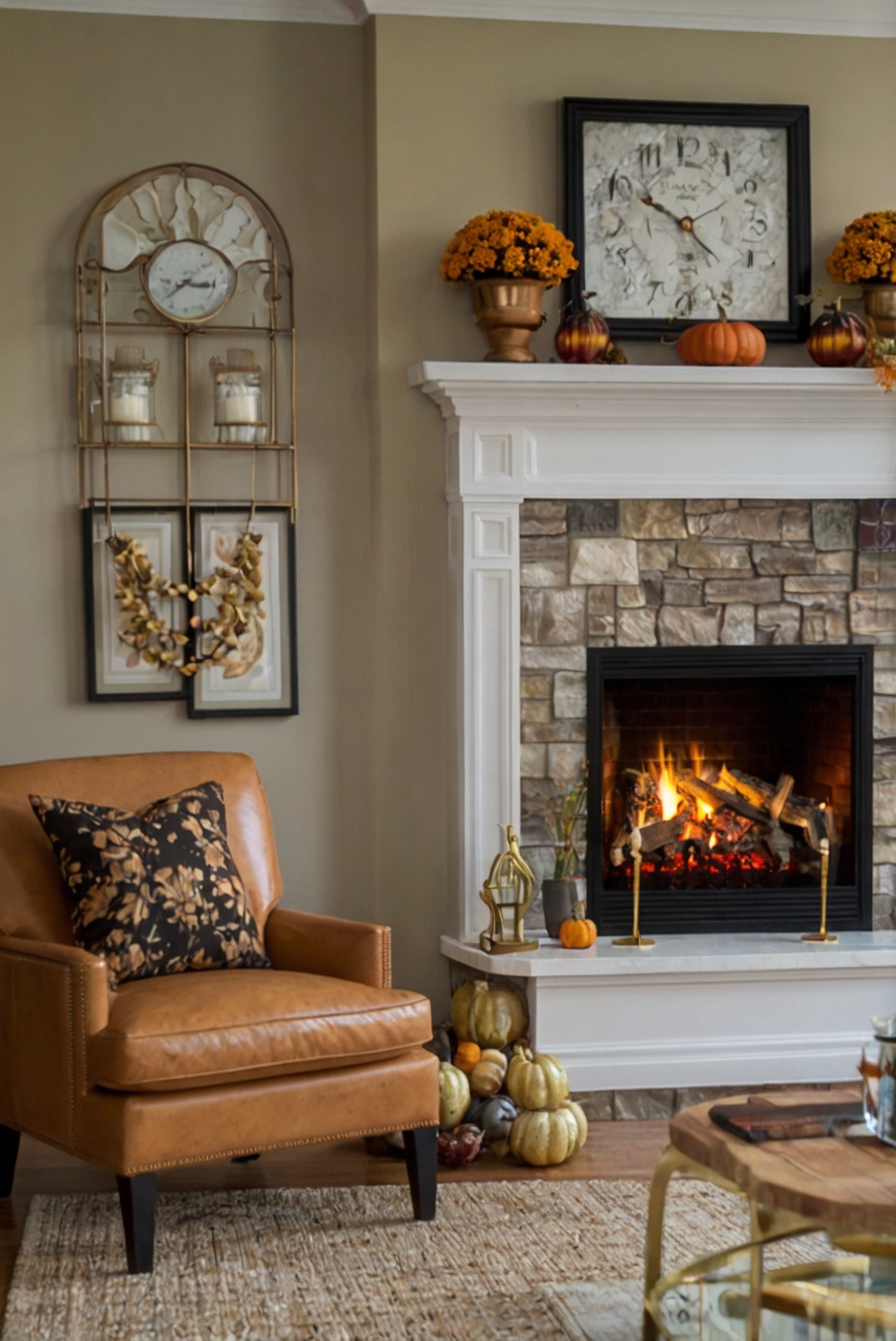 Fall fireplace decor, Fireplace makeover, Cozy fireplace ideas, Autumn mantel decorations, Firewood storage ideas