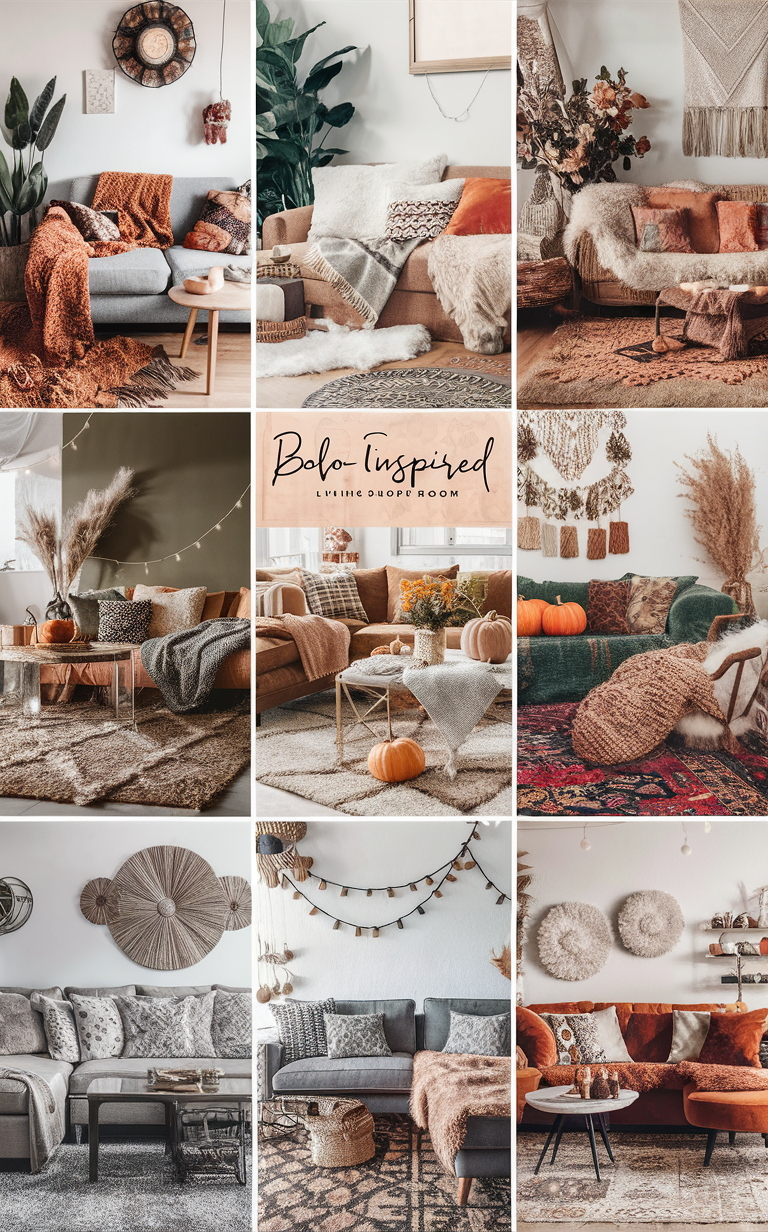 Boho living room decor, Fall boho decor, Bohemian living room ideas, Cozy boho living room, Boho chic living room