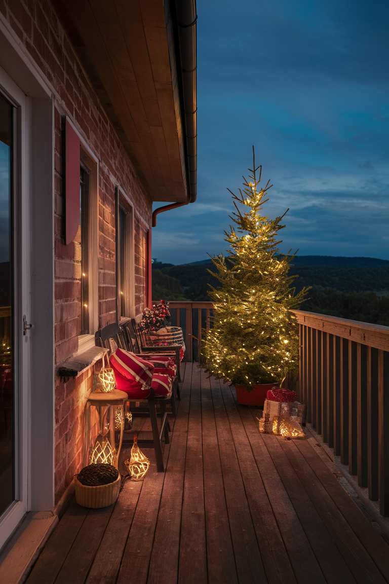 Festive balcony lighting, Festive outdoor decor, Holiday balcony lights, Christmas balcony decorations, Festive balcony ideas