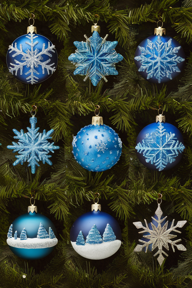 Stylish Christmas Tree Decorations, Festive Holiday Centerpieces, Classic Blue Ornaments, Creative Ornament Display Ideas, Elegant Holiday Home Decor