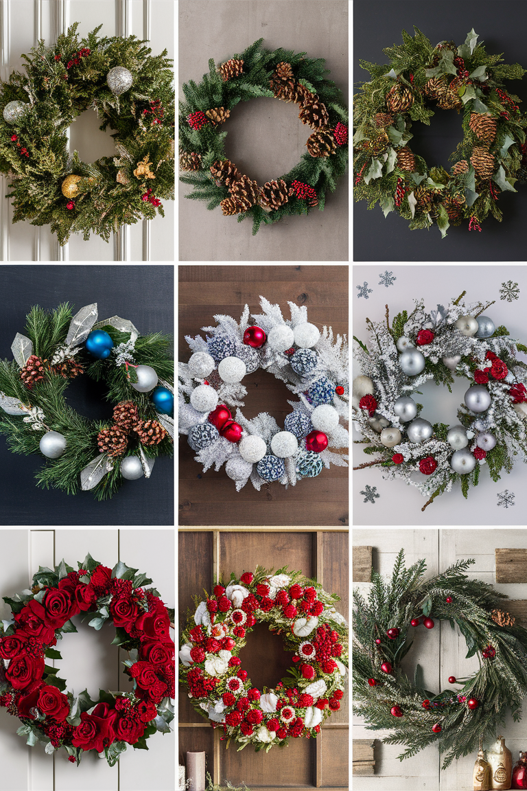 Christmas wreaths, Festive wreath decorations, Holiday door decor, Seasonal home accents, Elegant front door wreaths