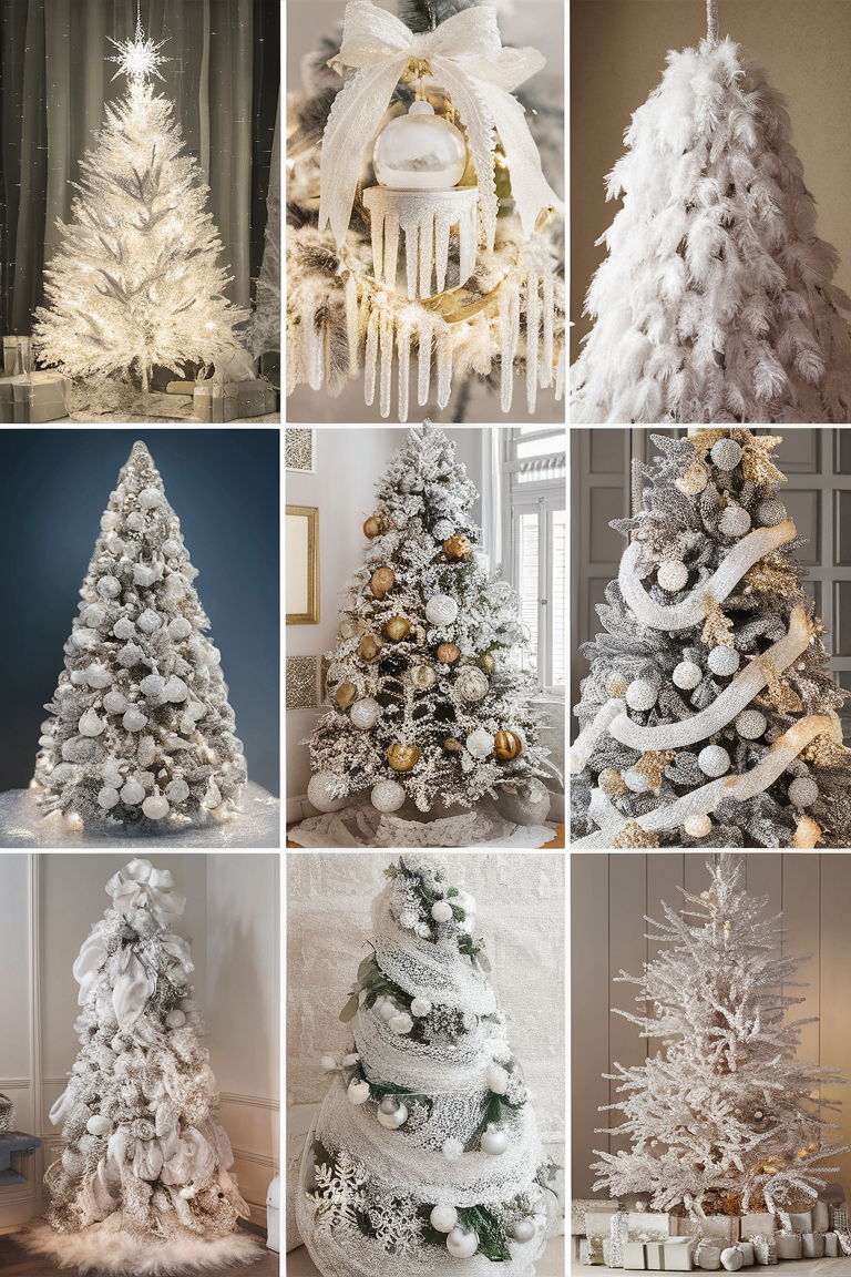 White Christmas tree decorations, Elegant Christmas tree ideas, Winter wonderland decor, Festive holiday tree, Sparkling Christmas treeinspirations