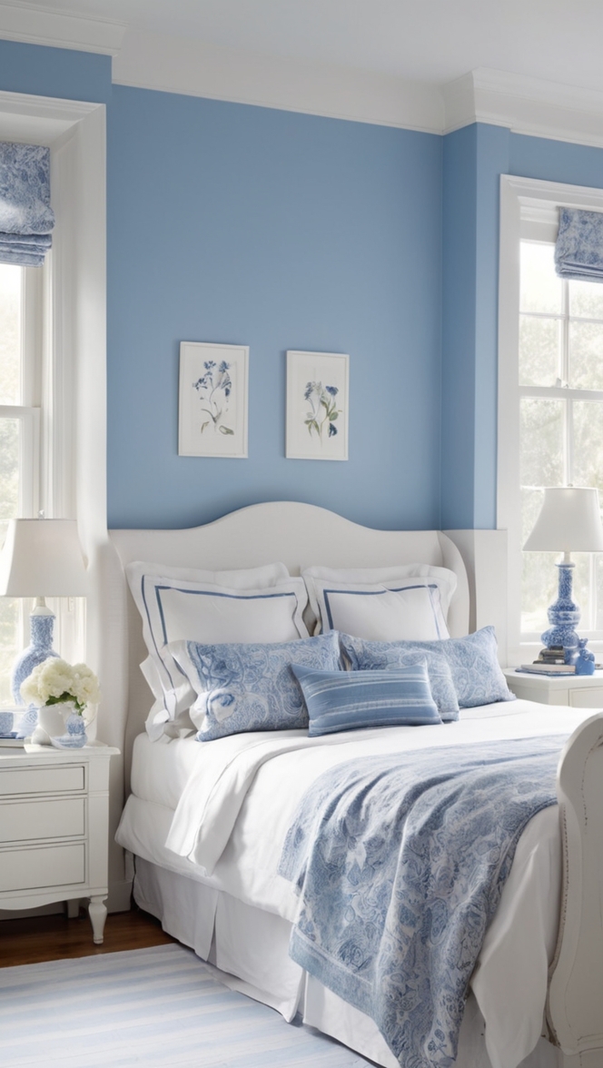 blue and white comforter, blue and white bedding, blue and white duvet cover, blue and white bedroom decor, blue and white throw pillows
