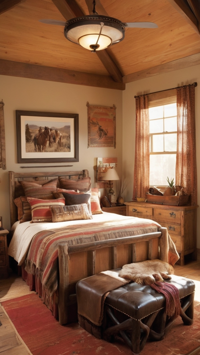 Western bedroom furniture, Rustic bedroom decor, Cowboy decor, Southwestern bedding, Ranch style bedroom