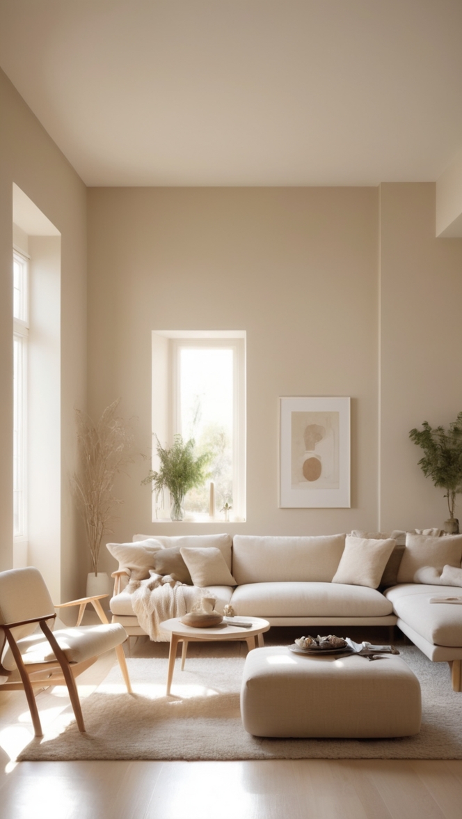 beige living room decor, minimalist home design, elegant living room ideas, modern interior design, simple decor ideas