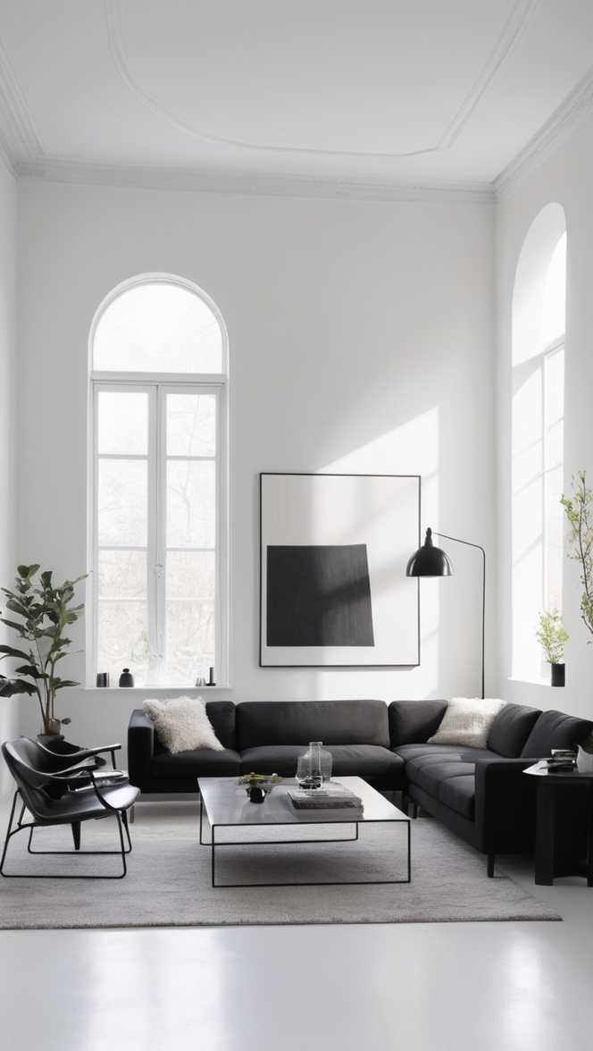 minimalist living room decor, modern black and white living room, minimalist interior design, monochrome living room, contemporary minimalist decor