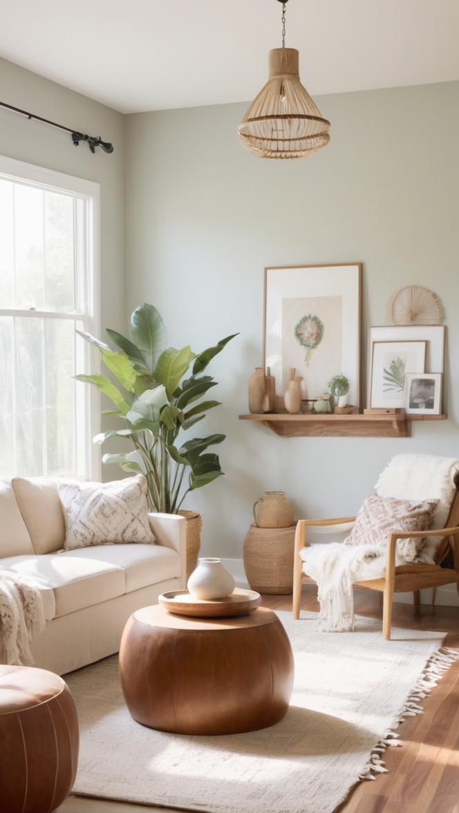 boho chic decor, boho style furniture, neutral color palette, minimalist home design, modern bohemian living