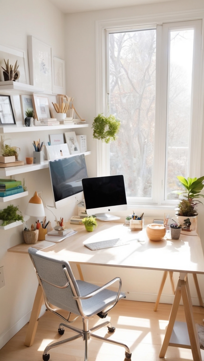 cozy desk setup, home office decor, office organization, stylish home office, work from home essentials