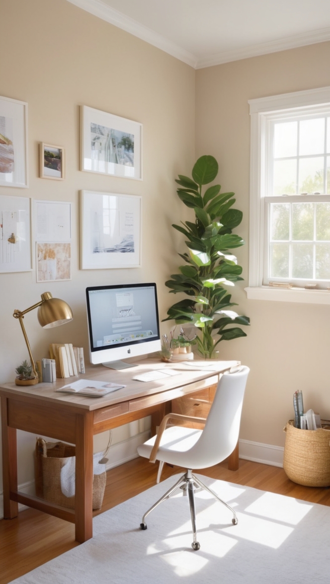 Home office setup, Comfortable workspace, Home office design, Productive workspace, Cozy work environment