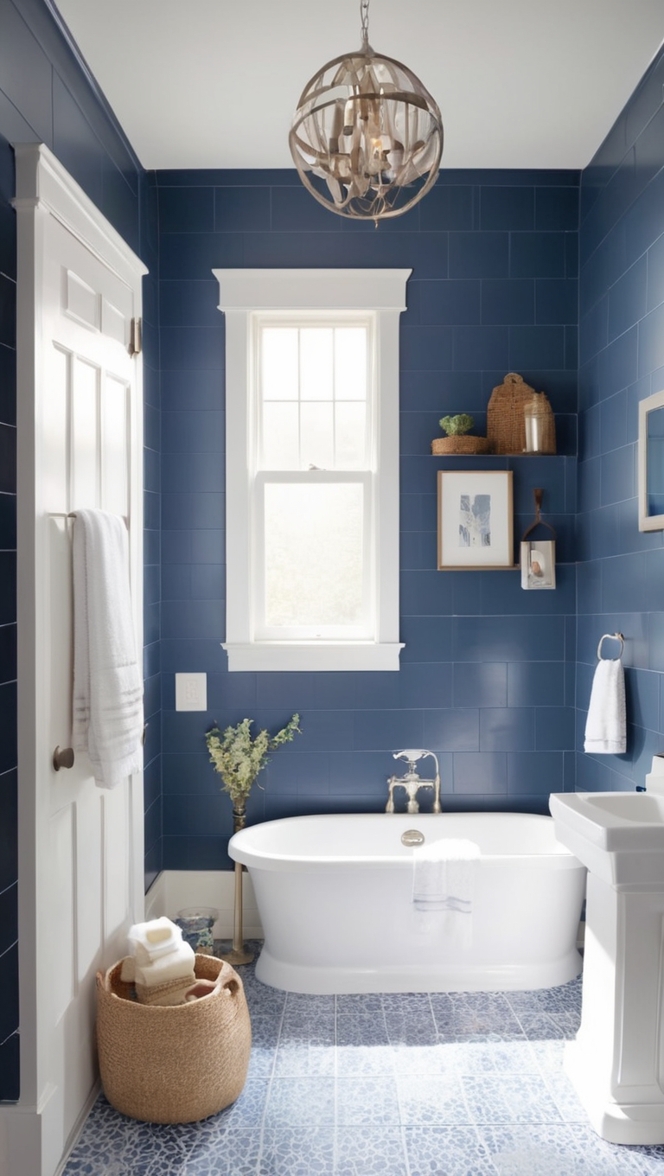 blue bathroom tiles, navy blue tiles, dark blue ceramic tiles, midnight blue tiles, cobalt blue tiles