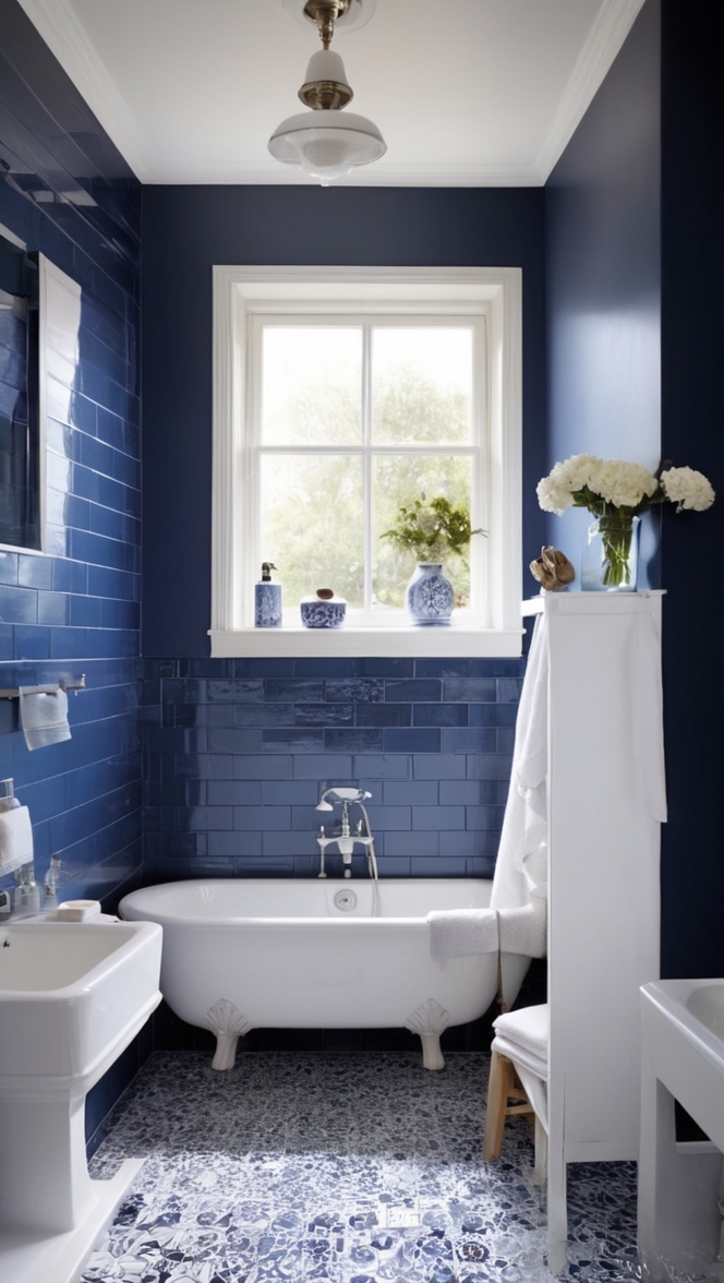 blue bathroom tiles, navy blue tiles, dark blue ceramic tiles, midnight blue tiles, cobalt blue tiles