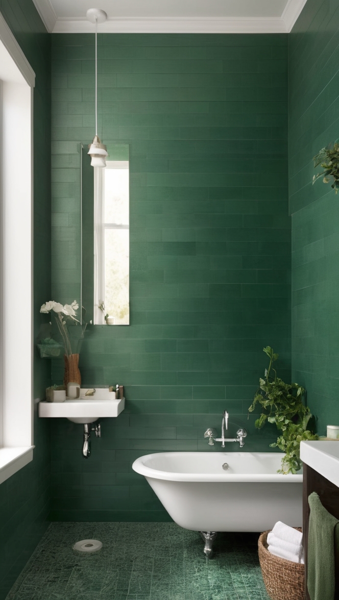 dark green bathroom, green bathroom tiles, dark green tiles, bathroom tile ideas, green mosaic tiles