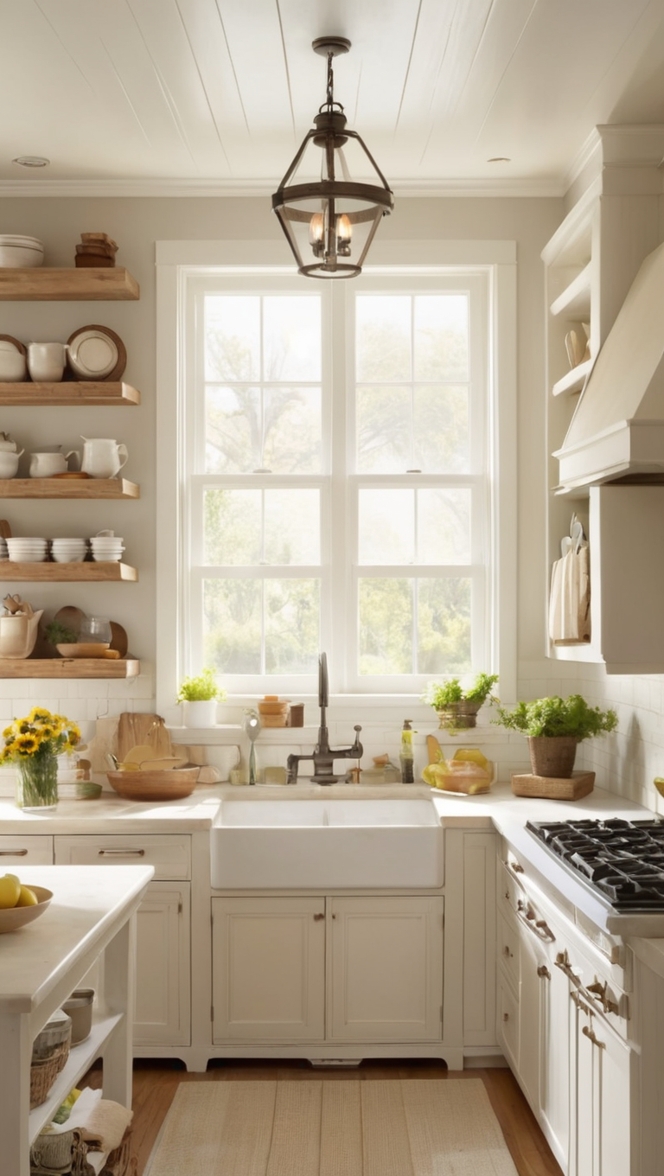 farmhouse sink, country kitchen decor, rustic kitchen cabinets, vintage kitchen appliances, farmhouse style lighting