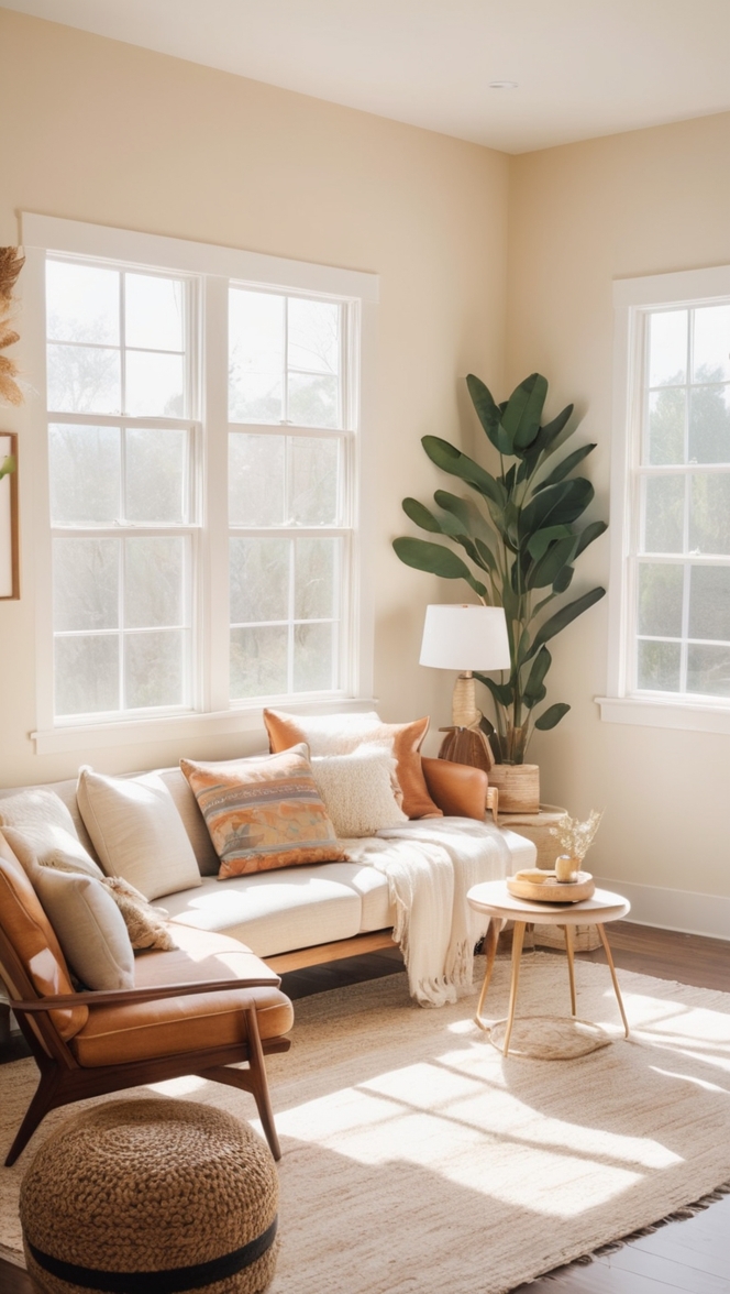 bohemian decor, modern boho, minimalistic design, boho-inspired, chic living room