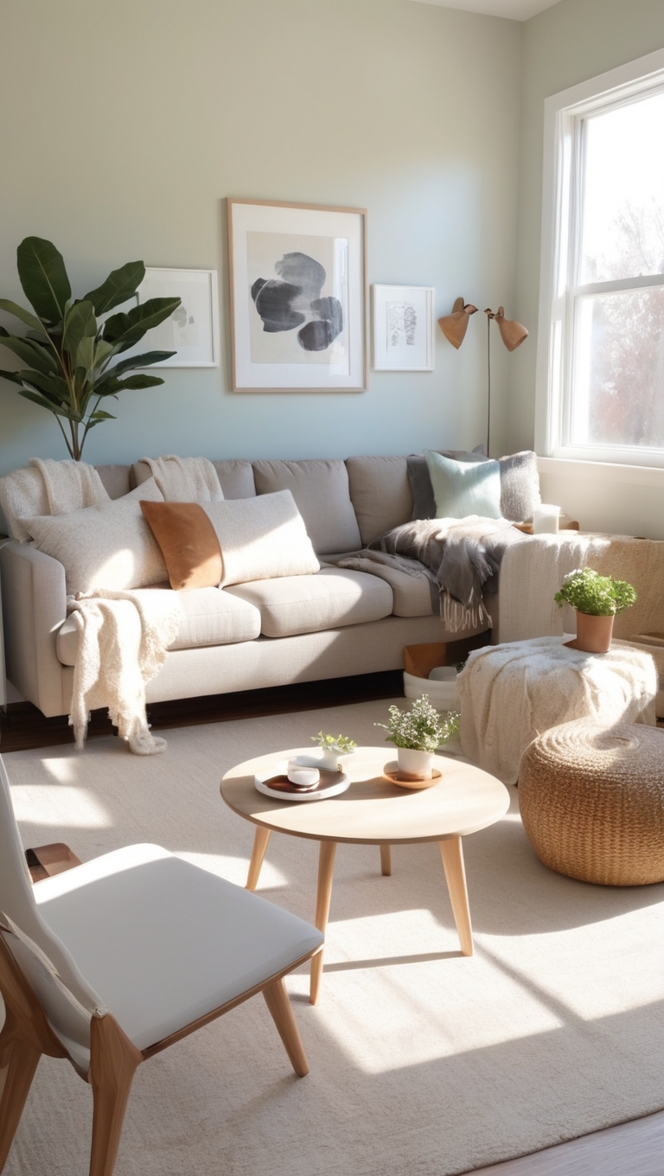 minimalist living room decor, cozy home design, contemporary interior design, modern living room furniture, Scandinavian decor