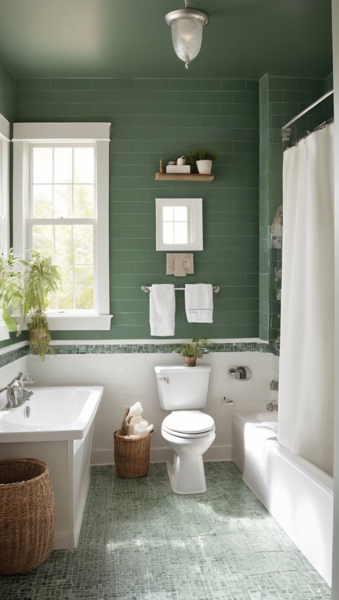 green bathroom tiles, bathroom tile ideas, dark green bathroom, green tile bathroom, modern bathroom tiles