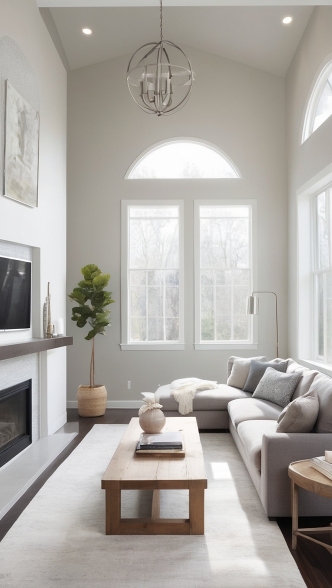 minimalist living room decor, neutral living room design, modern grey home decor, sleek minimalist interior, contemporary grey living room