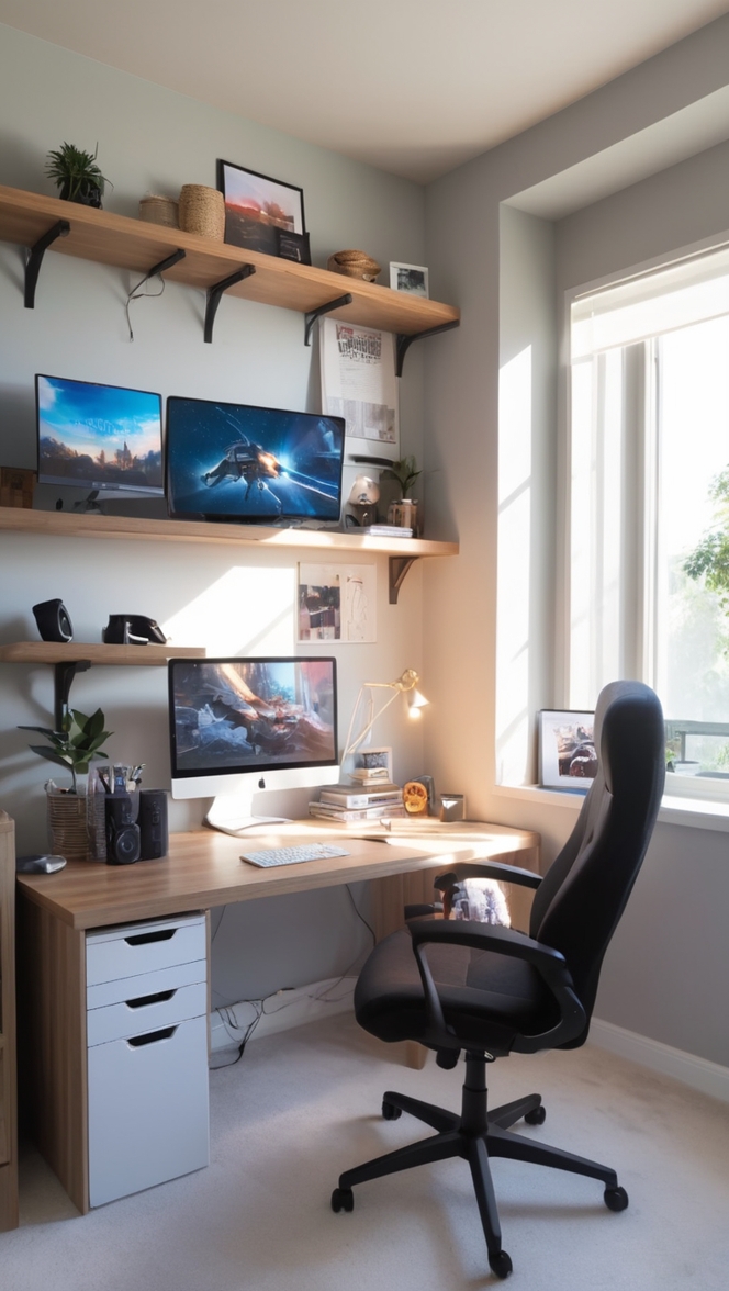 home office gaming chair, best ergonomic office chair, gaming desk setup, dual monitor desk, ergonomic computer chair