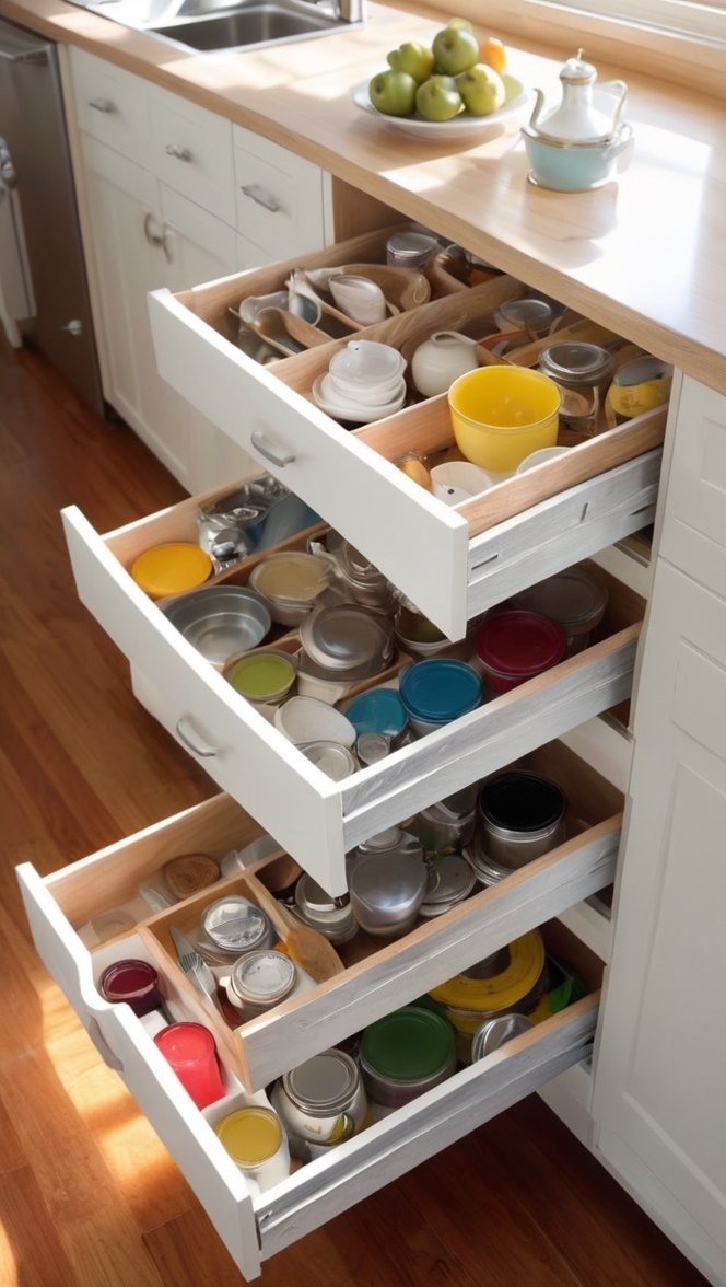 kitchen drawer dividers, kitchen drawer organizer, adjustable drawer dividers, cabinet drawer organizer, kitchen drawer inserts