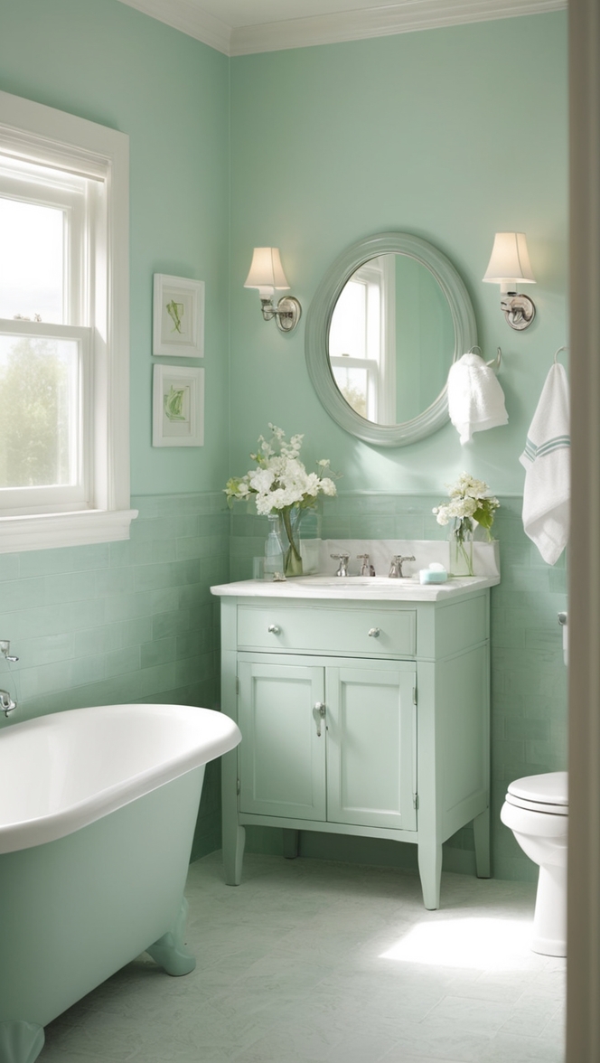 seafoam green paint, seafoam green sink, seafoam green tiles, seafoam green decor, seafoam green shower