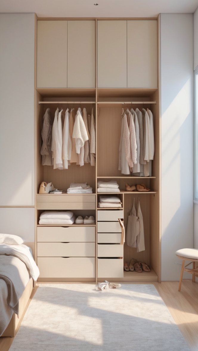 small wardrobe ideas, bedroom wardrobe design, space-saving wardrobe, closet organization, modular wardrobe