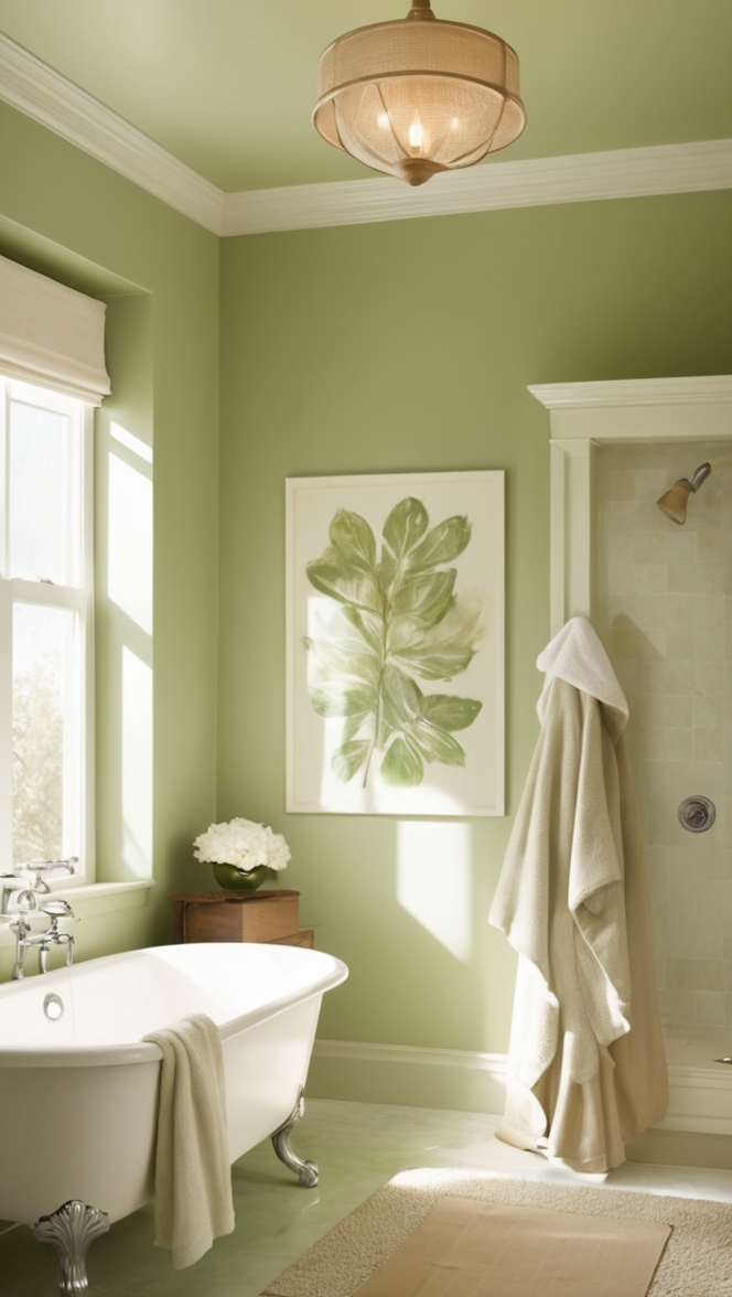 bathroom renovation, green tile, tan paint, modern bathroom, luxury bathroom