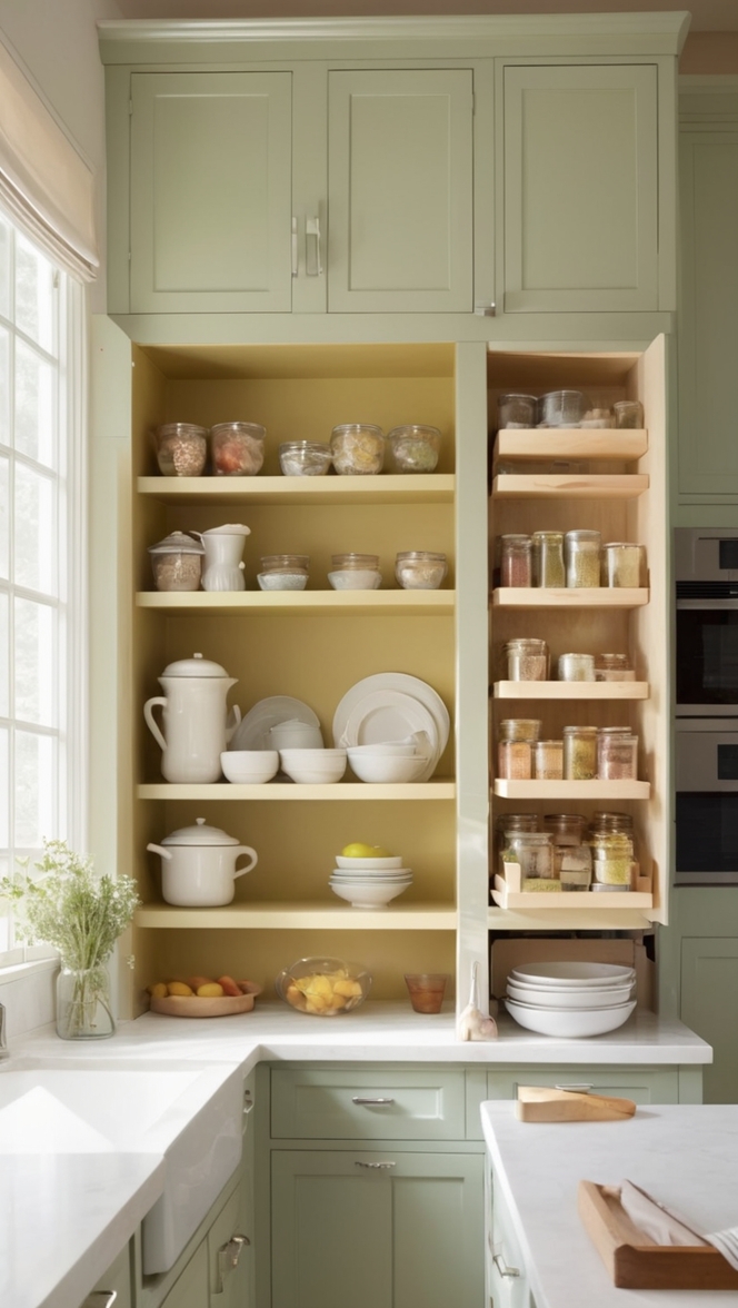 kitchen shelving ideas, pantry organization system, kitchen cabinet storage solutions, utensil drawer organizer, spice rack organization