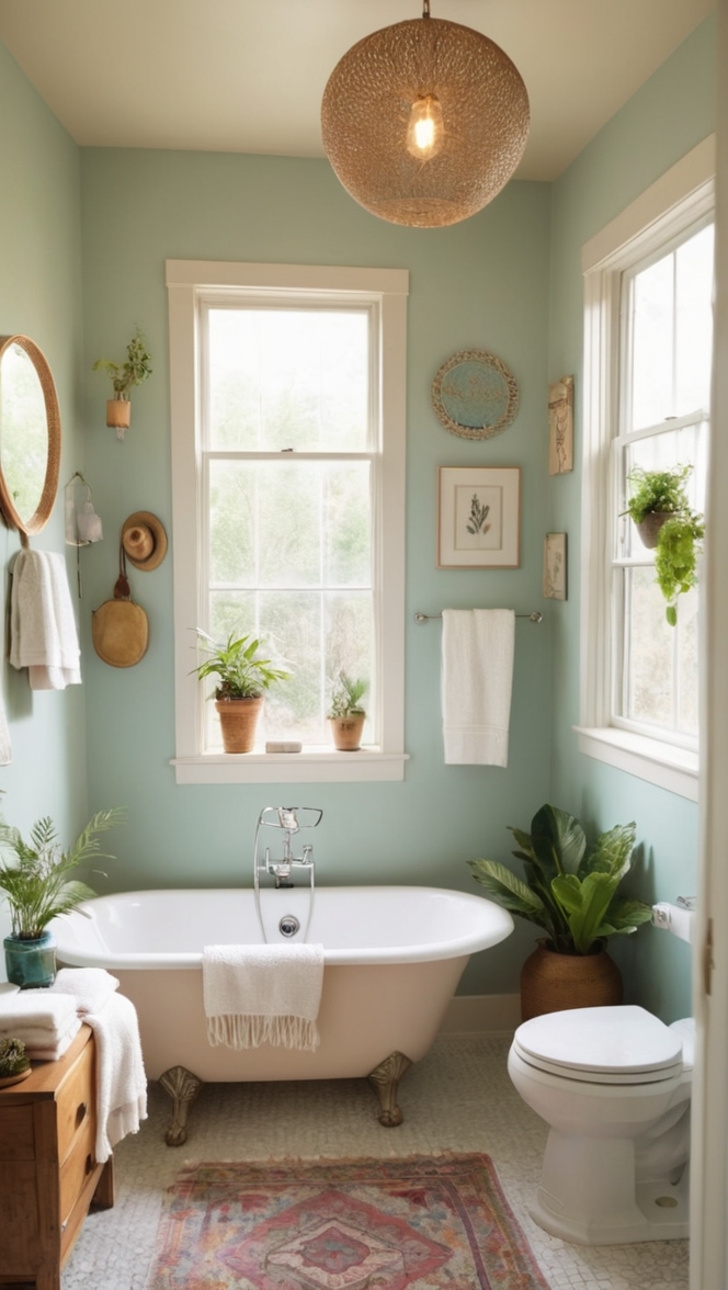 small bathroom design, bathroom renovation ideas, boho bathroom decor, small bathroom makeover, freestanding bathtub